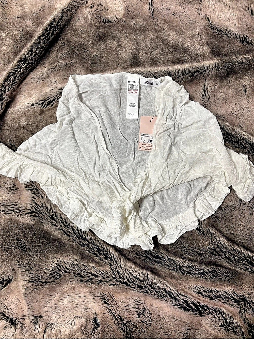 Missguided White Ruffle Blouse Size 12 NWT